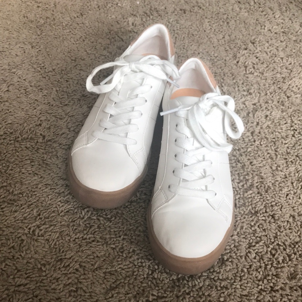 White leather gum sole tennis shoes